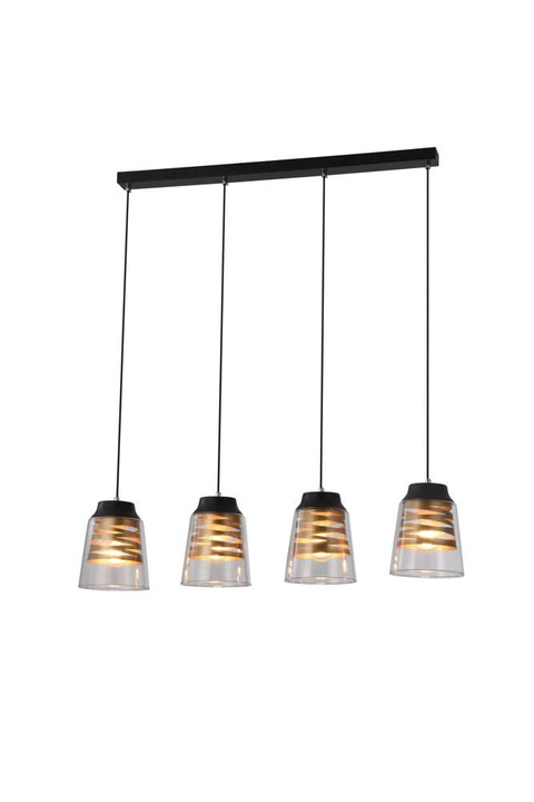 Suspension 4 Lampes Métal Verre Noir · Fresno