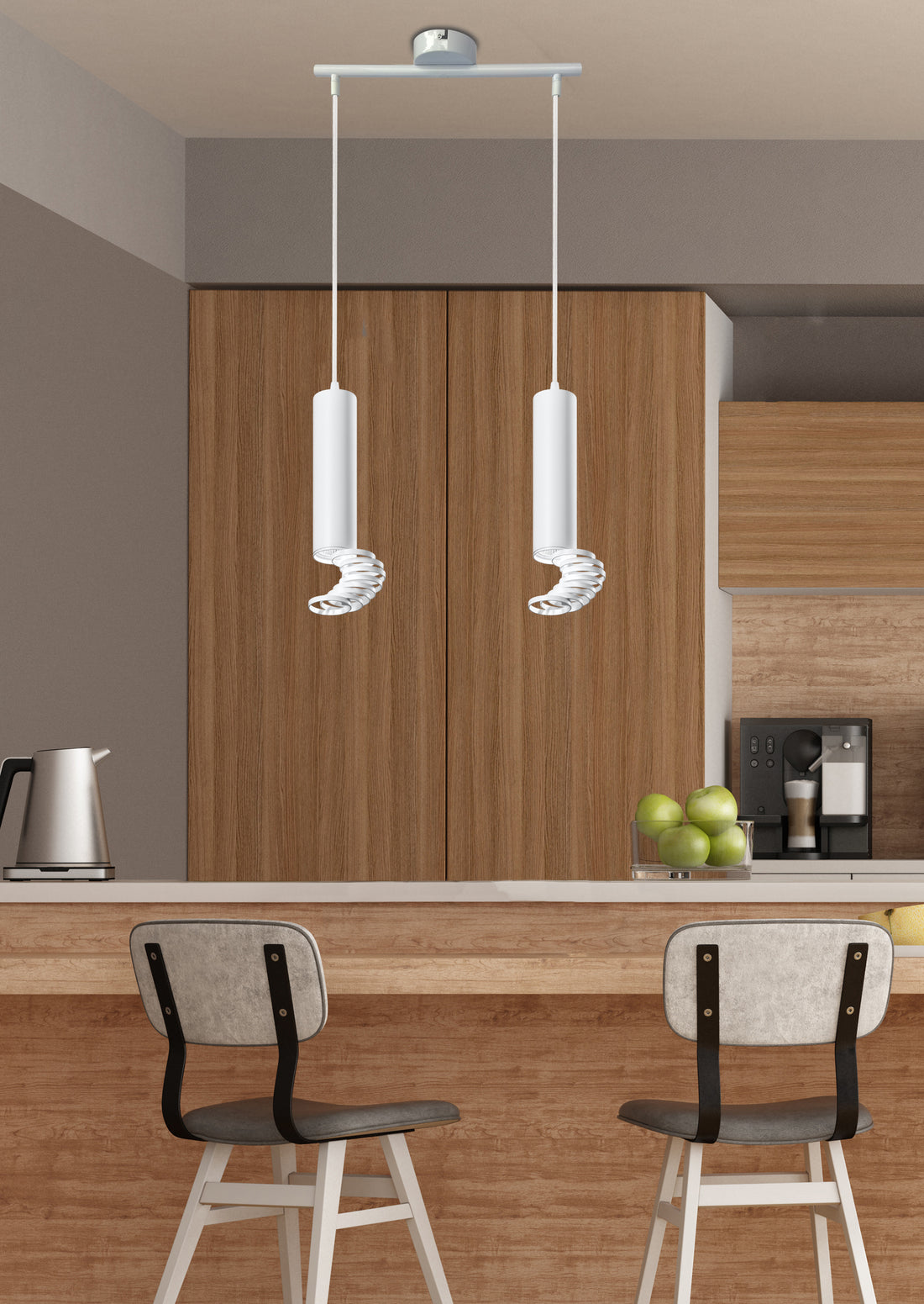Suspension 2 Lampes Acier Blanc · photo 2