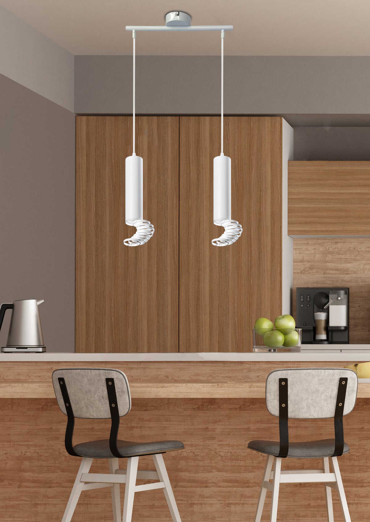 Suspension 2 Lampes Acier Blanc · photo 2