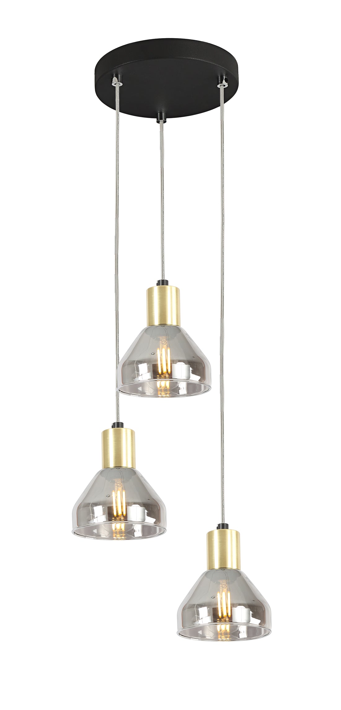 Suspension 3 Lampes Métal Verre Noir · Gregory