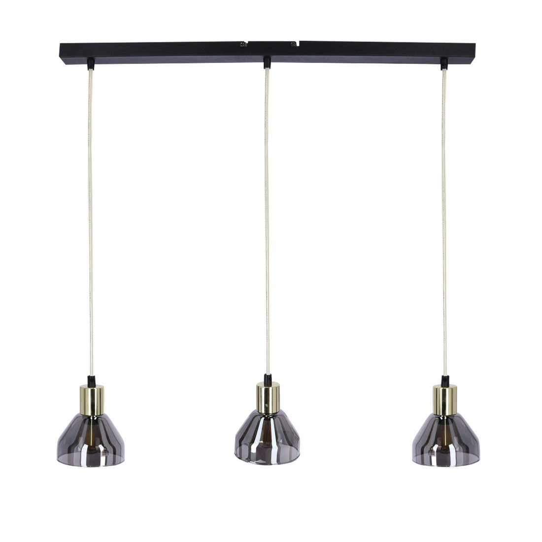 Suspension 3 Lampes Métal Verre Noir · Gregory · photo 3