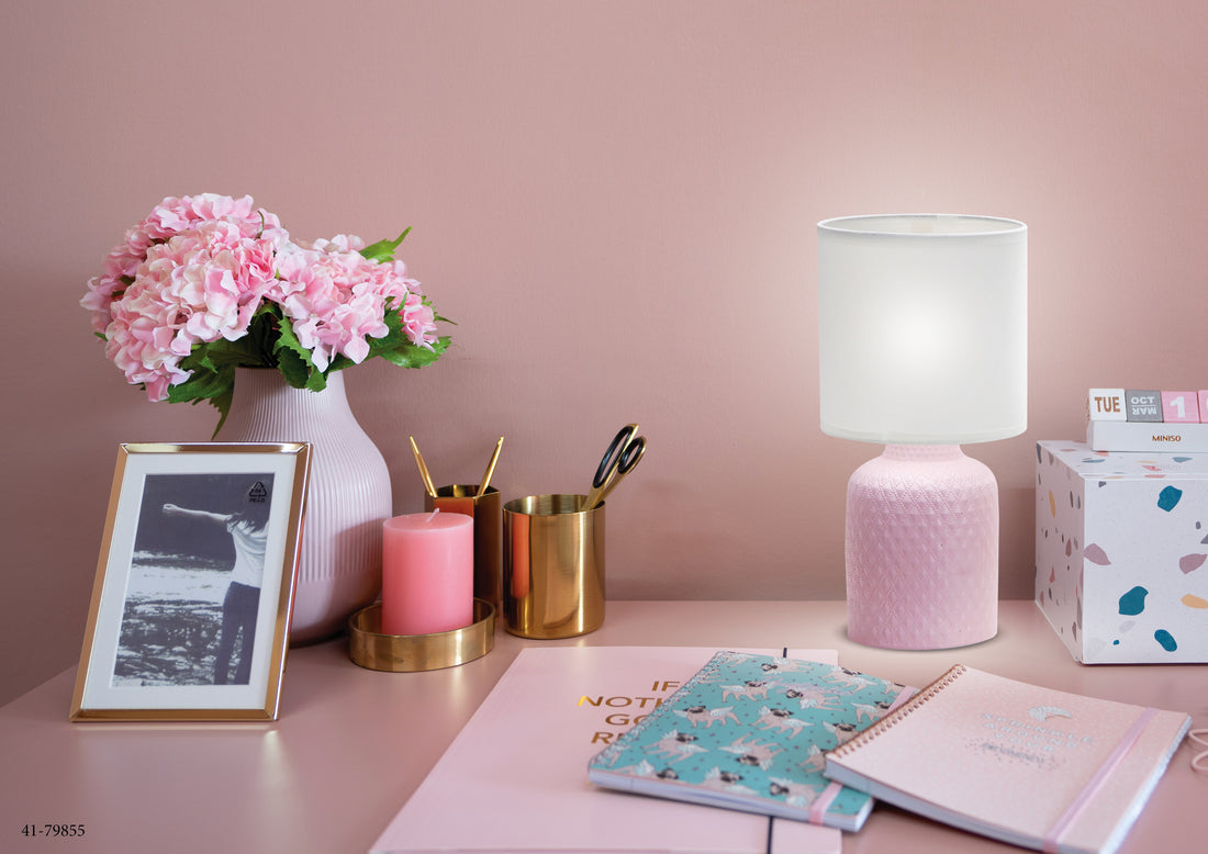Lampe à poser Tissu Céramique Rose · Iner · photo 2