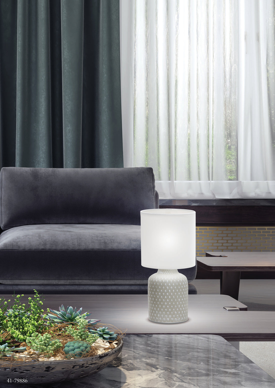 Lampe à poser Tissu Céramique Gris · Iner · photo 2