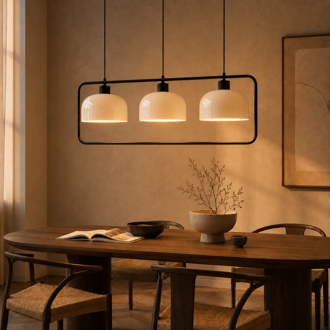 Suspension Barre 3 Lampes en Métal Noir & Blanc - Kubo