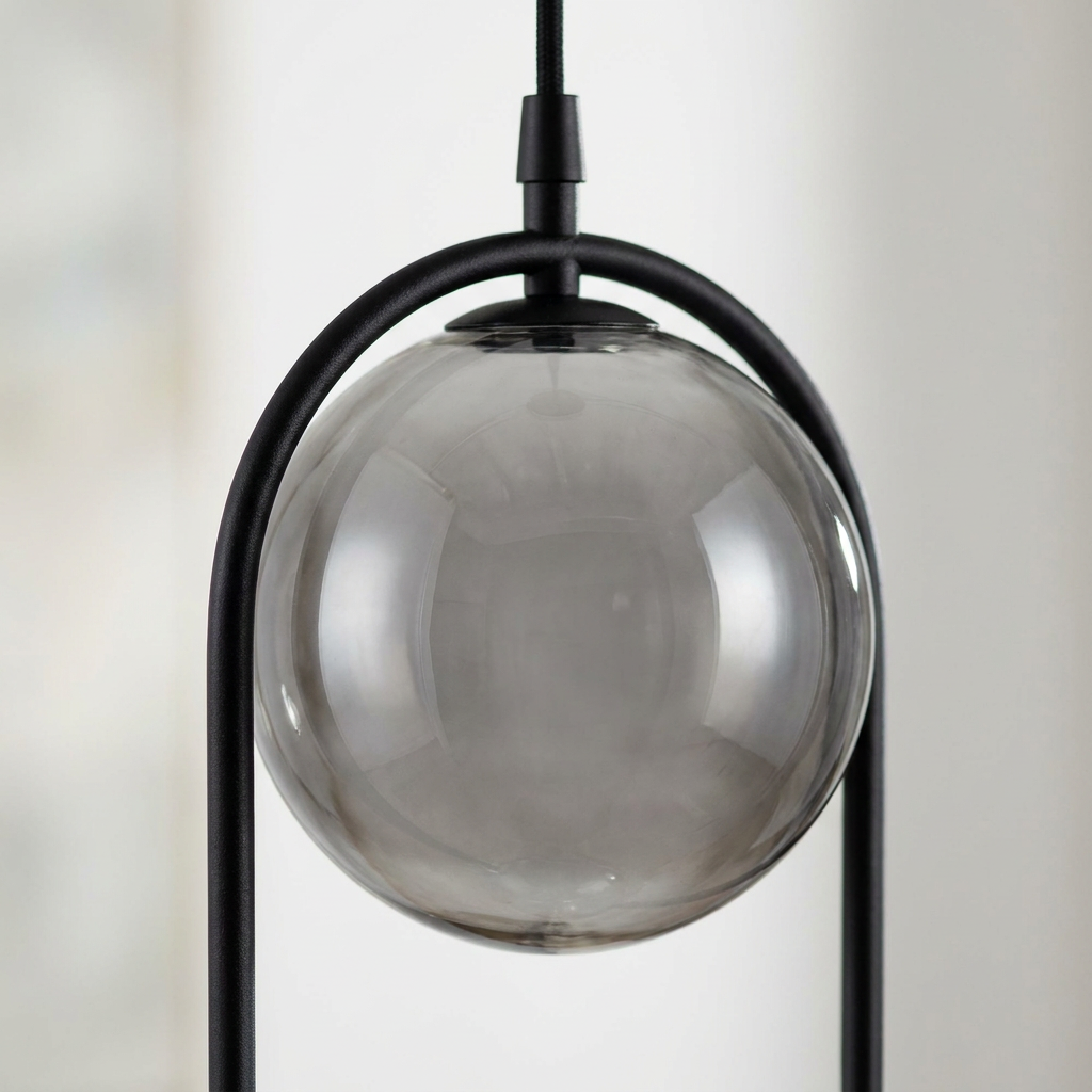 Suspension 2 Lampes Métal Verre Noir Mat | Cordel