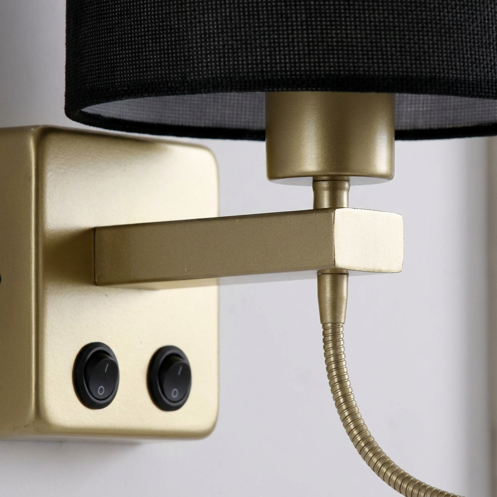 Applique murale 2 Lampes LED Acier Tissu Noir Doré | Polo