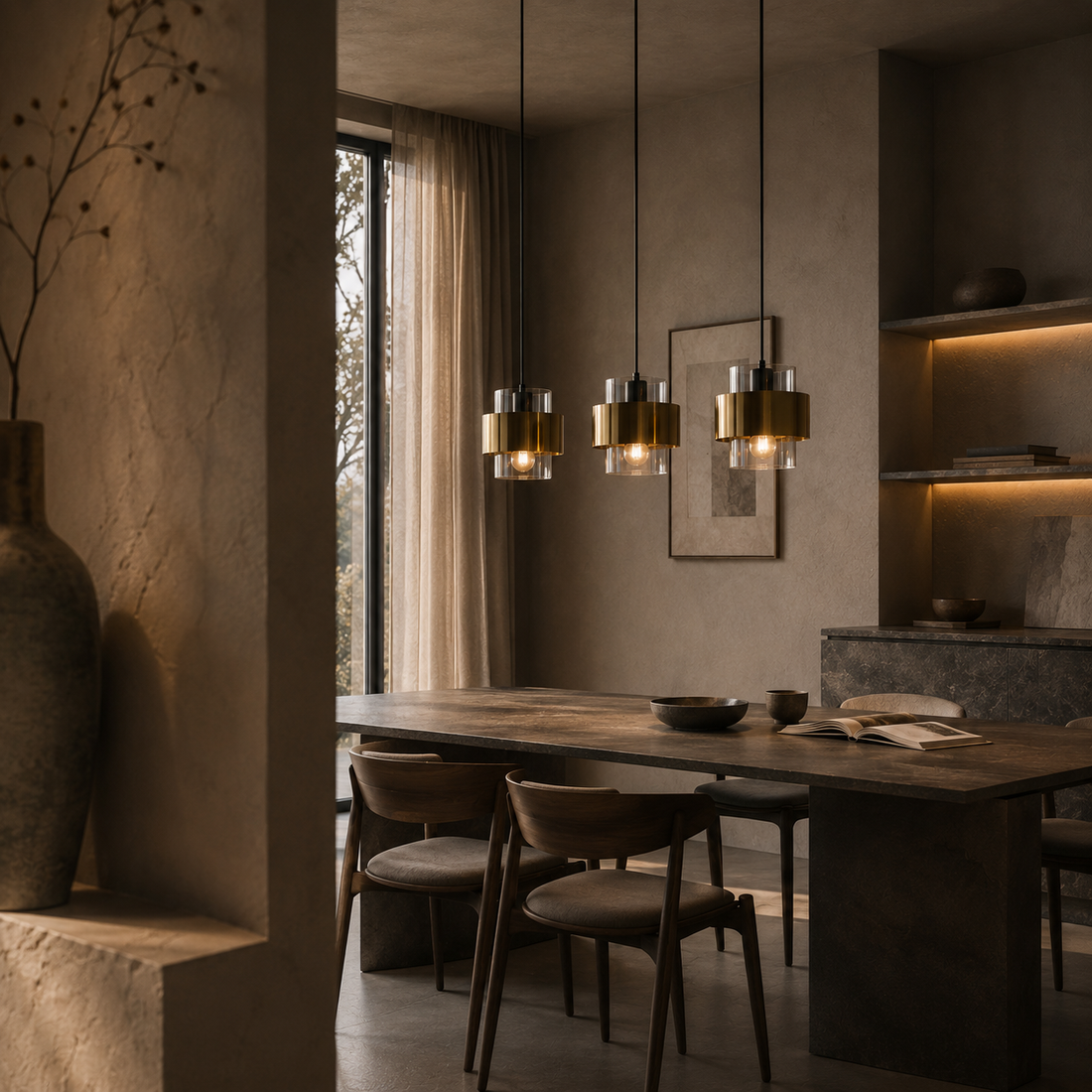 Suspension Barre 3 Lampes en Verre & Laiton - Halo