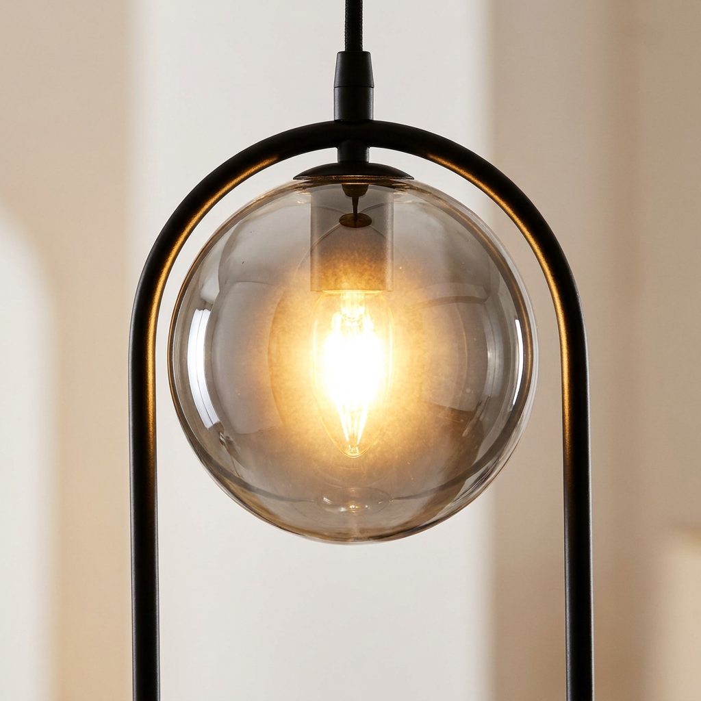 Suspension 2 Lampes Métal Verre Noir Mat | Cordel