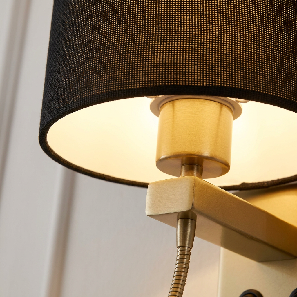 Applique murale 2 Lampes LED Acier Tissu Noir Doré | Polo