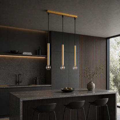 Suspension 3 Cylindres Dorés Longs Ampoules Apparentes | Dallas Long
