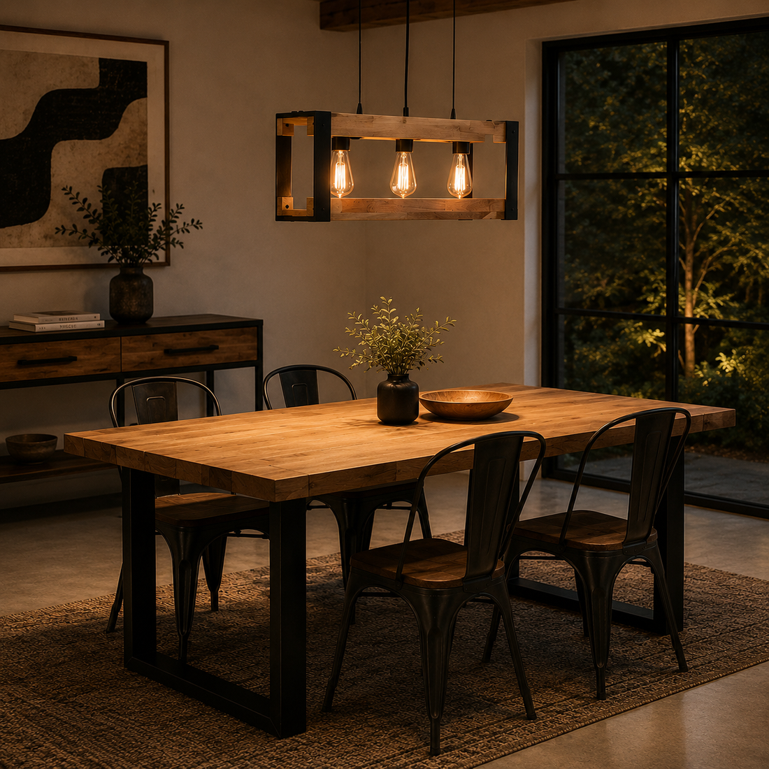 Suspension 3 Lampes en Acier & Bois - Teka