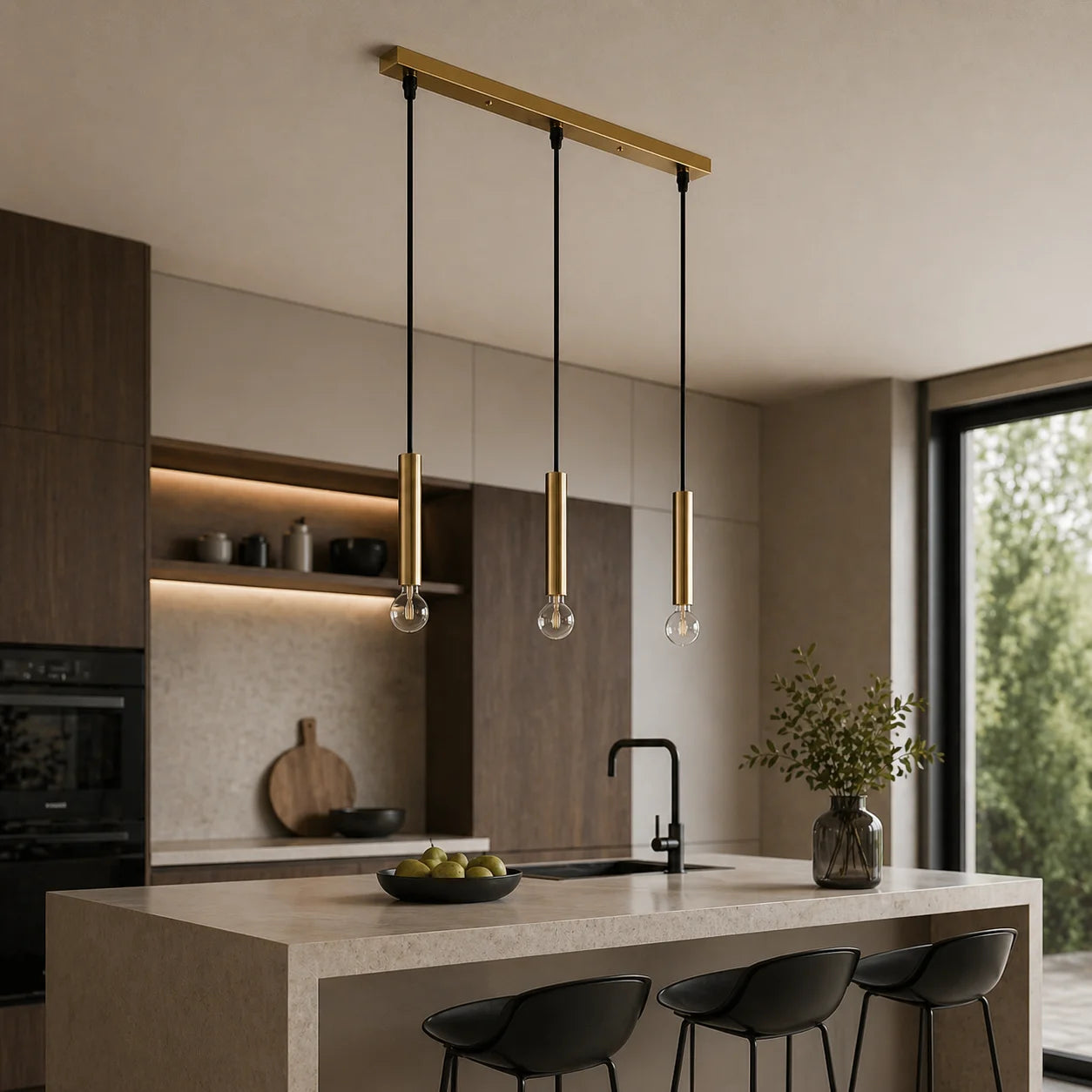 Suspension 3 Cylindres Dorés Ampoules Apparentes | Dallas