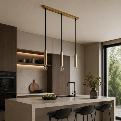 Suspension 3 Cylindres Dorés Ampoules Apparentes | Dallas