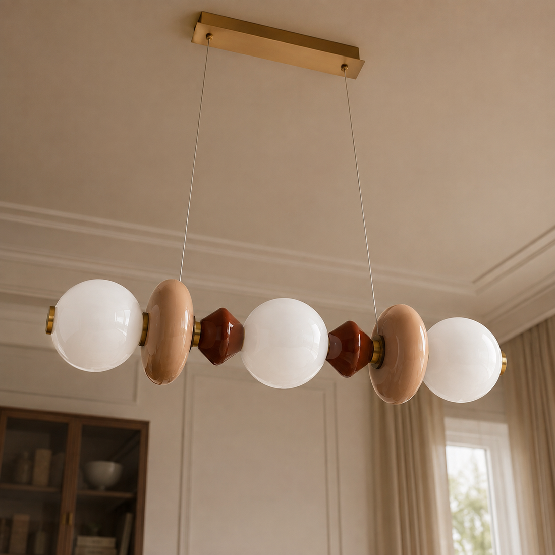 Suspension Linéaire en Céramique & Verre, Touches de Laiton - Gemma