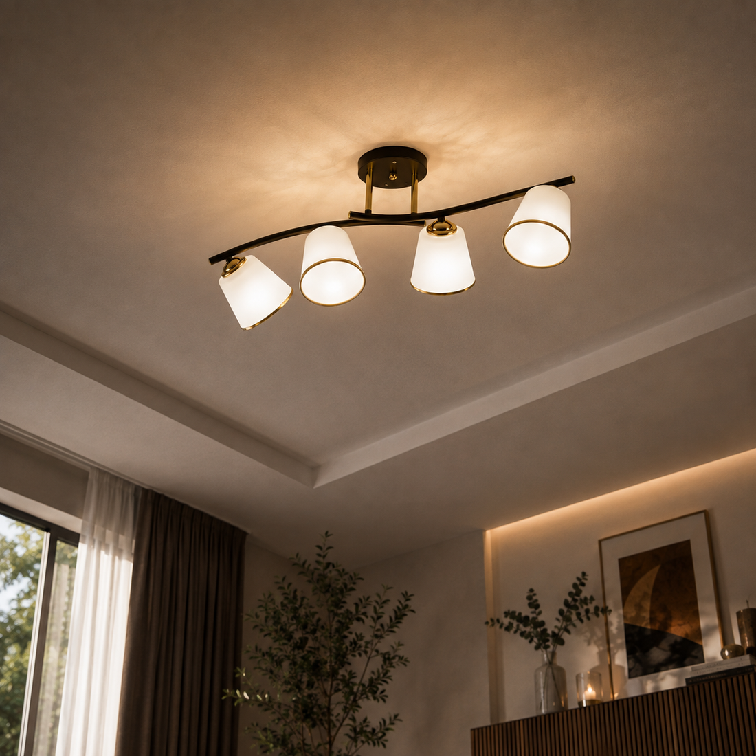 Plafonnier 4 Lampes Acier Verre