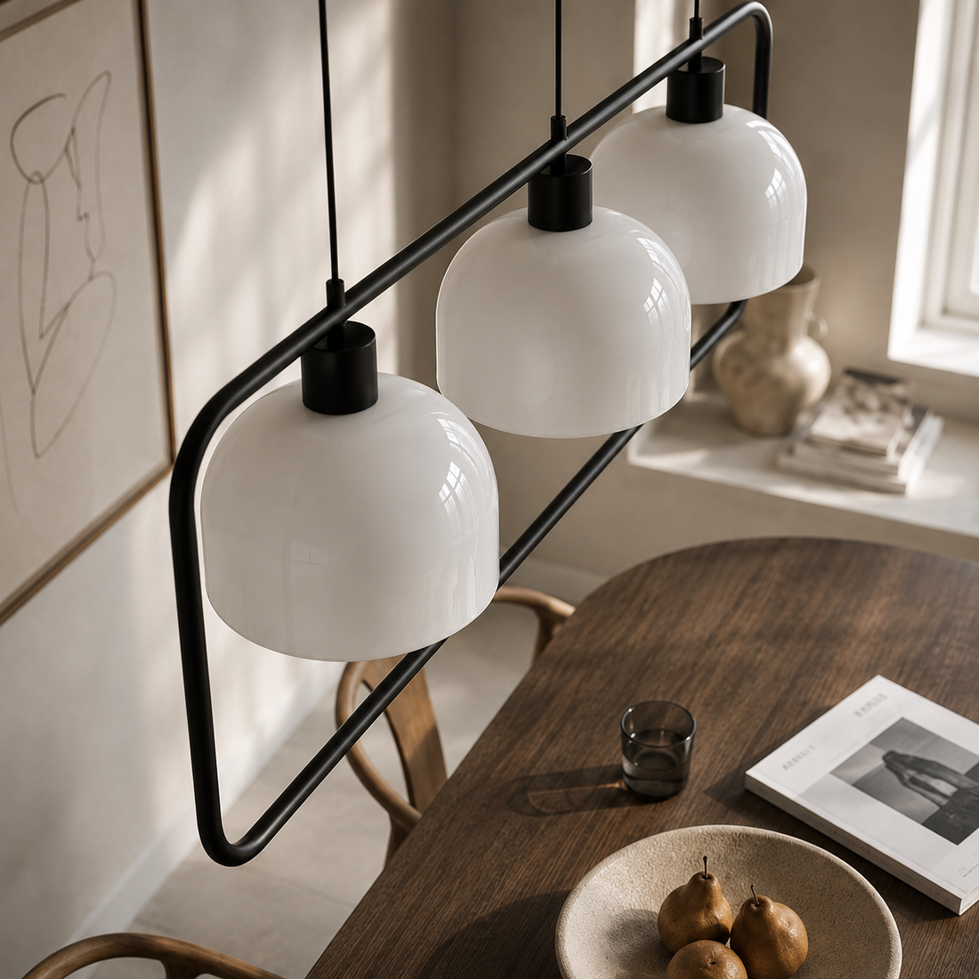Suspension Barre 3 Lampes en Métal Noir & Blanc - Kubo