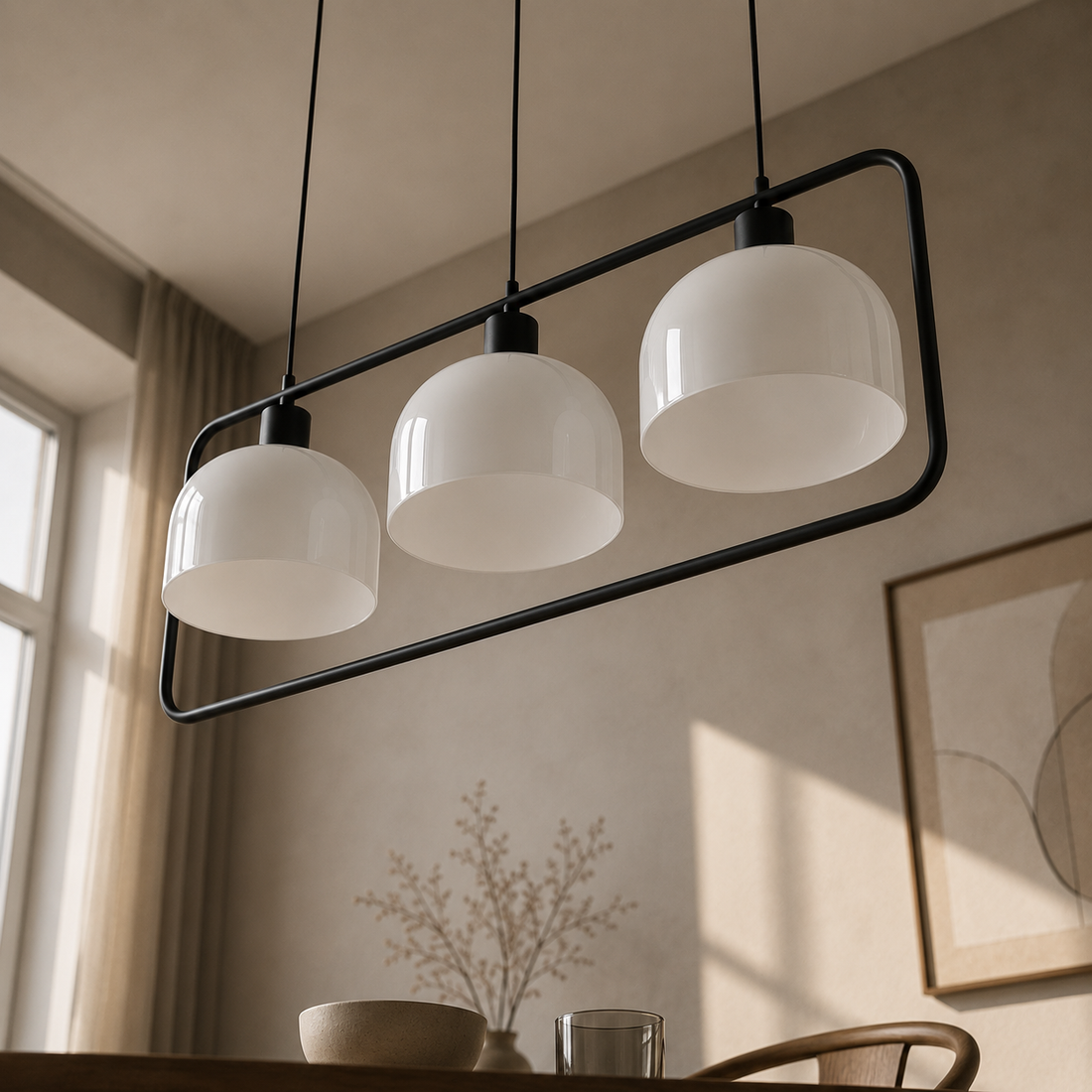 Suspension Barre 3 Lampes en Métal Noir & Blanc - Kubo