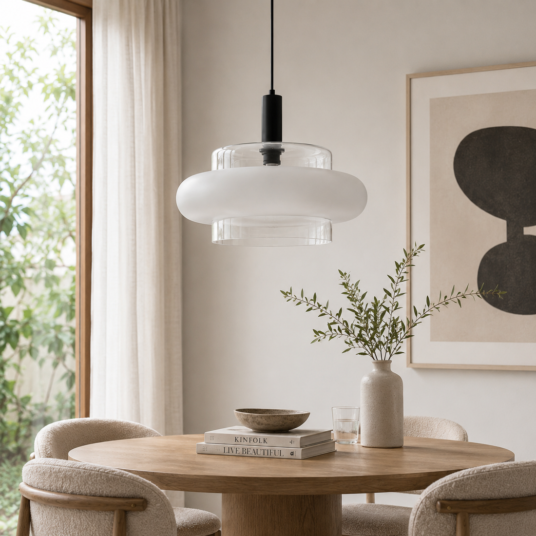 Suspension 40 cm en Verre Transparent & Anneau Givré - Nube