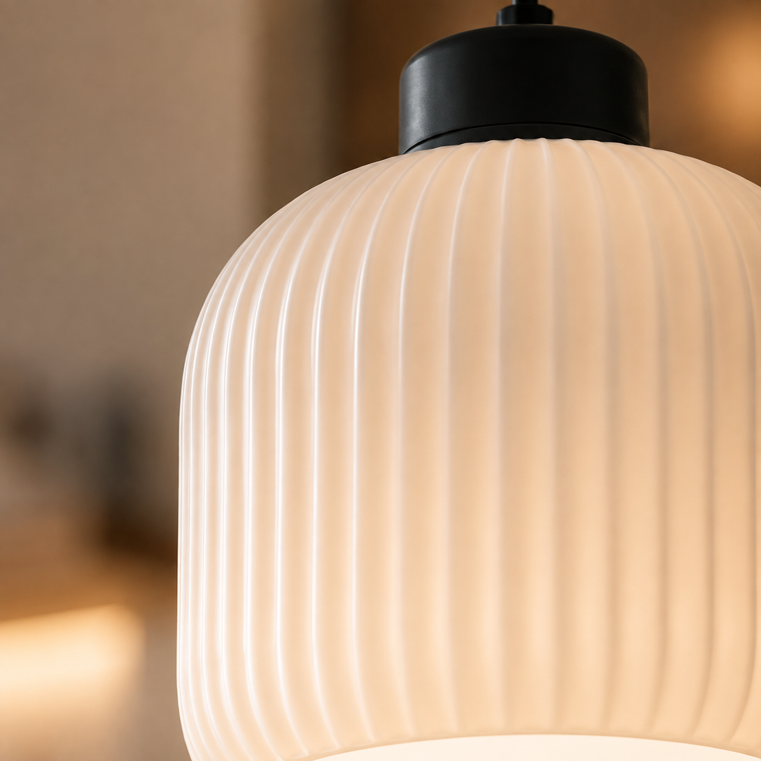 Suspension Barre 3 Lampes en Verre Opale Côtelé - Neva