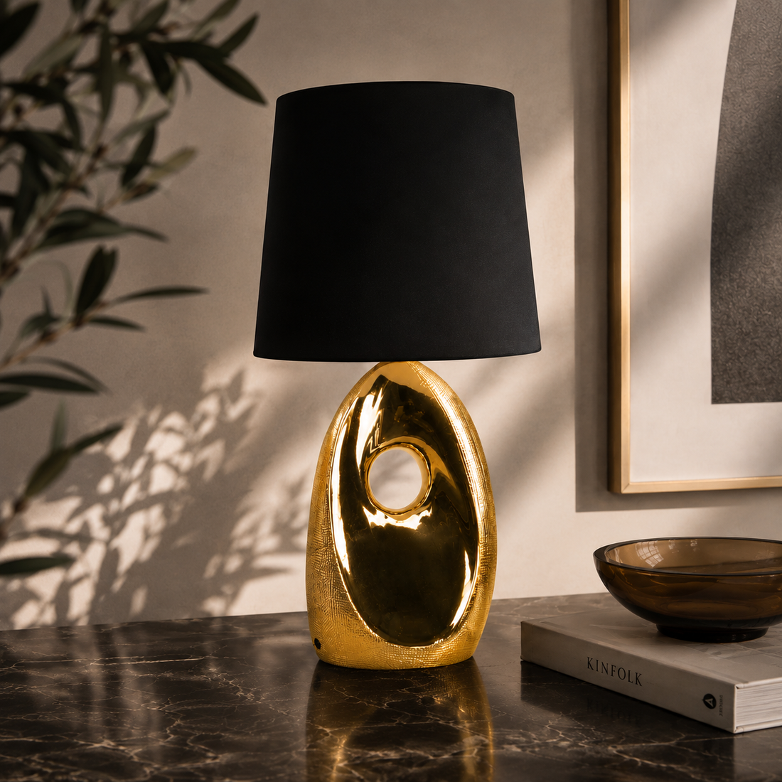 Lampe à poser Tissu Céramique Doré | Hierro