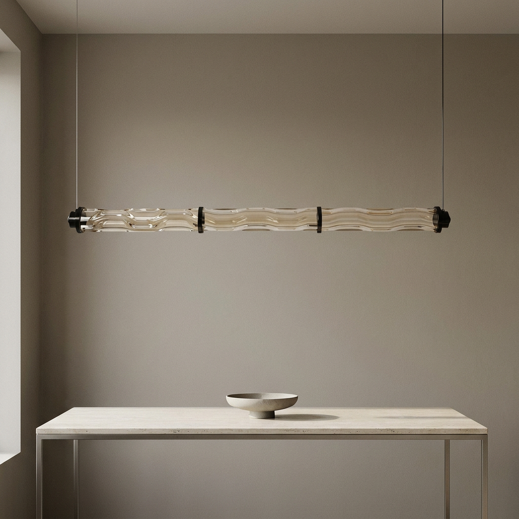 Suspension LED Barre en Verre Ondulé Champagne - Onda
