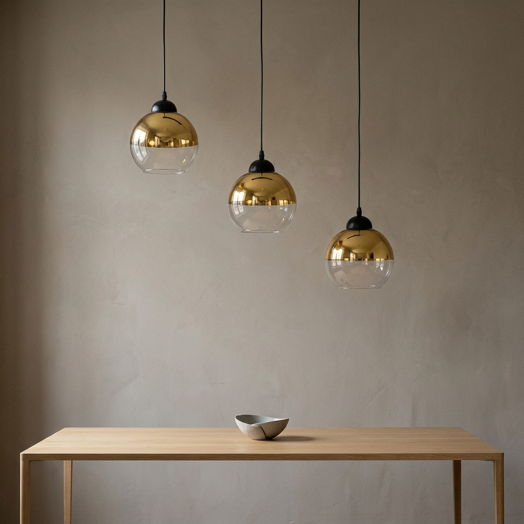 Suspension 3 Globes en Verre Transparent & Or Miroir - Orbe