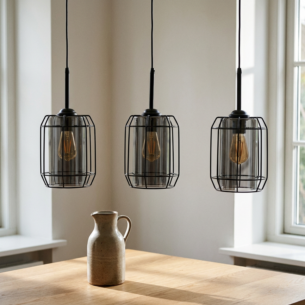 Suspension Industrielle 3 Lampes en Verre Fumé - Fumo