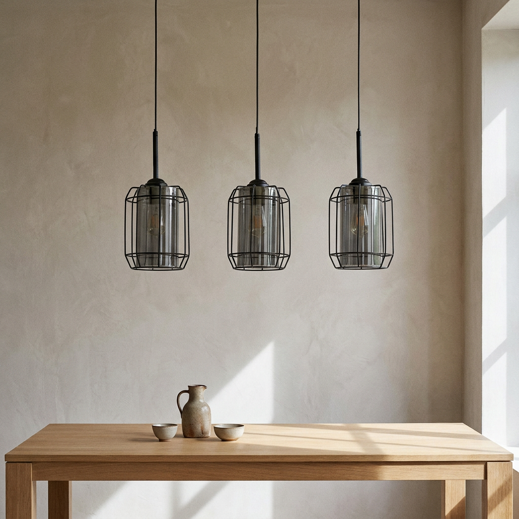 Suspension Industrielle 3 Lampes en Verre Fumé - Fumo