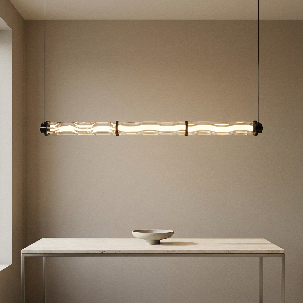 Suspension LED Barre en Verre Ondulé Champagne - Onda