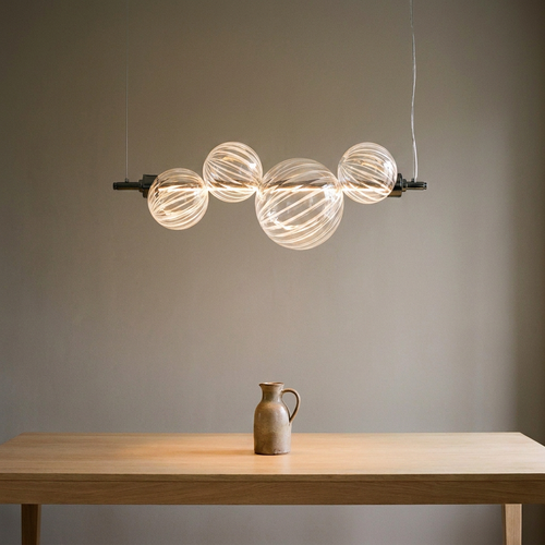 Suspension Barre 4 Sphères en Verre Torsadé, LED Intégrée - Vega