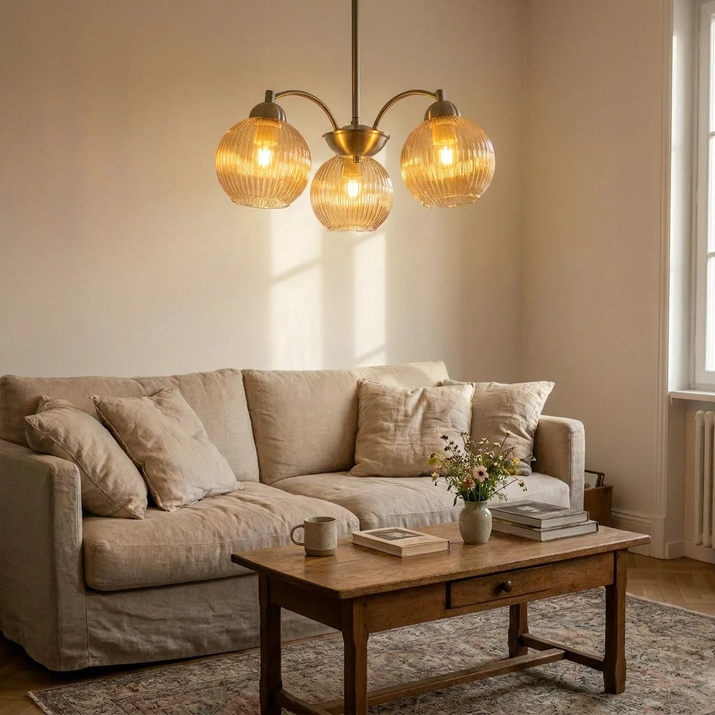 Suspension 3 Lampes Métal Verre Nickel Mat
