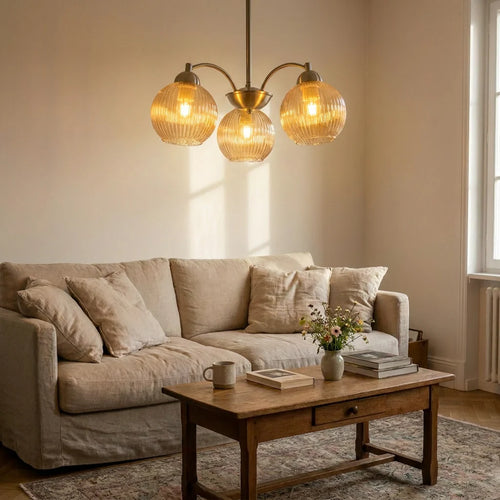 Suspension 3 Lampes Métal Verre Nickel Mat