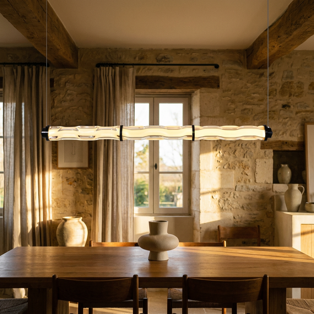 Suspension LED Barre en Verre Ondulé Champagne - Onda