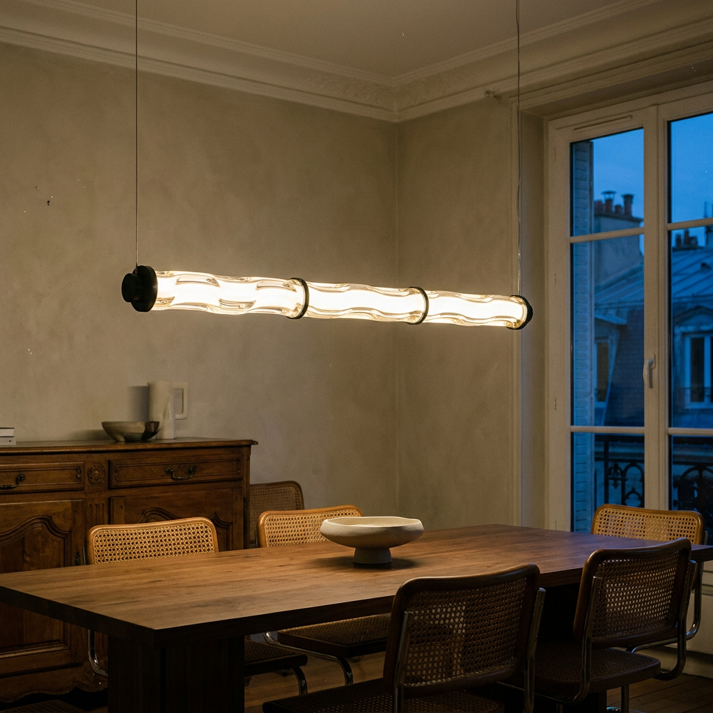 Suspension LED Barre en Verre Ondulé Champagne - Onda
