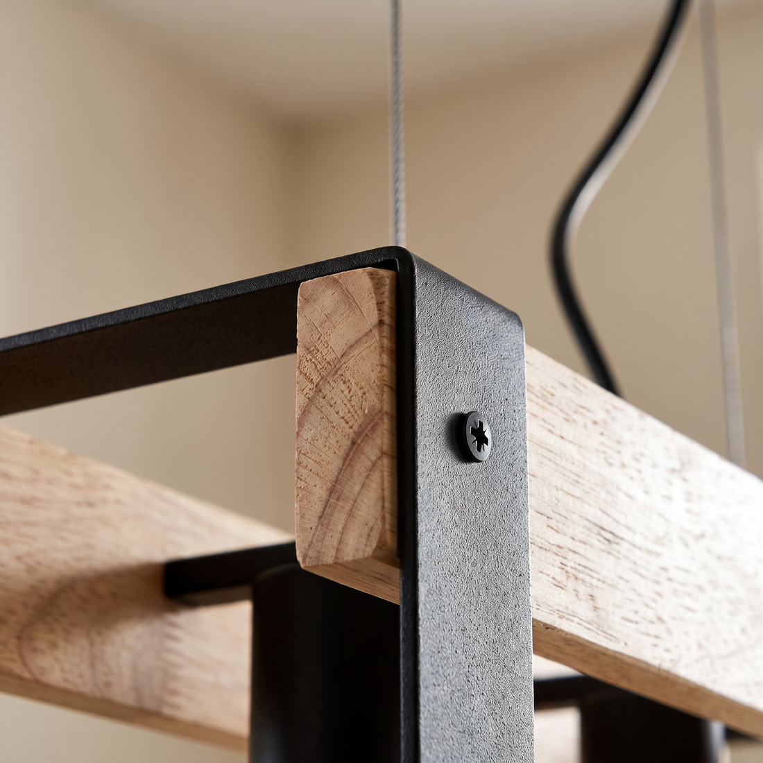 Suspension 3 Lampes en Acier & Bois - Teka