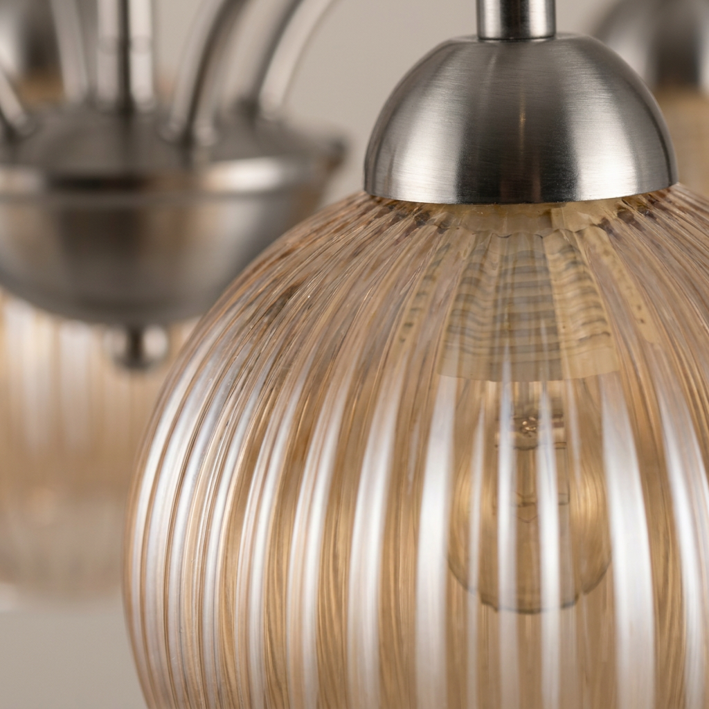 Suspension 3 Lampes Métal Verre Nickel Mat