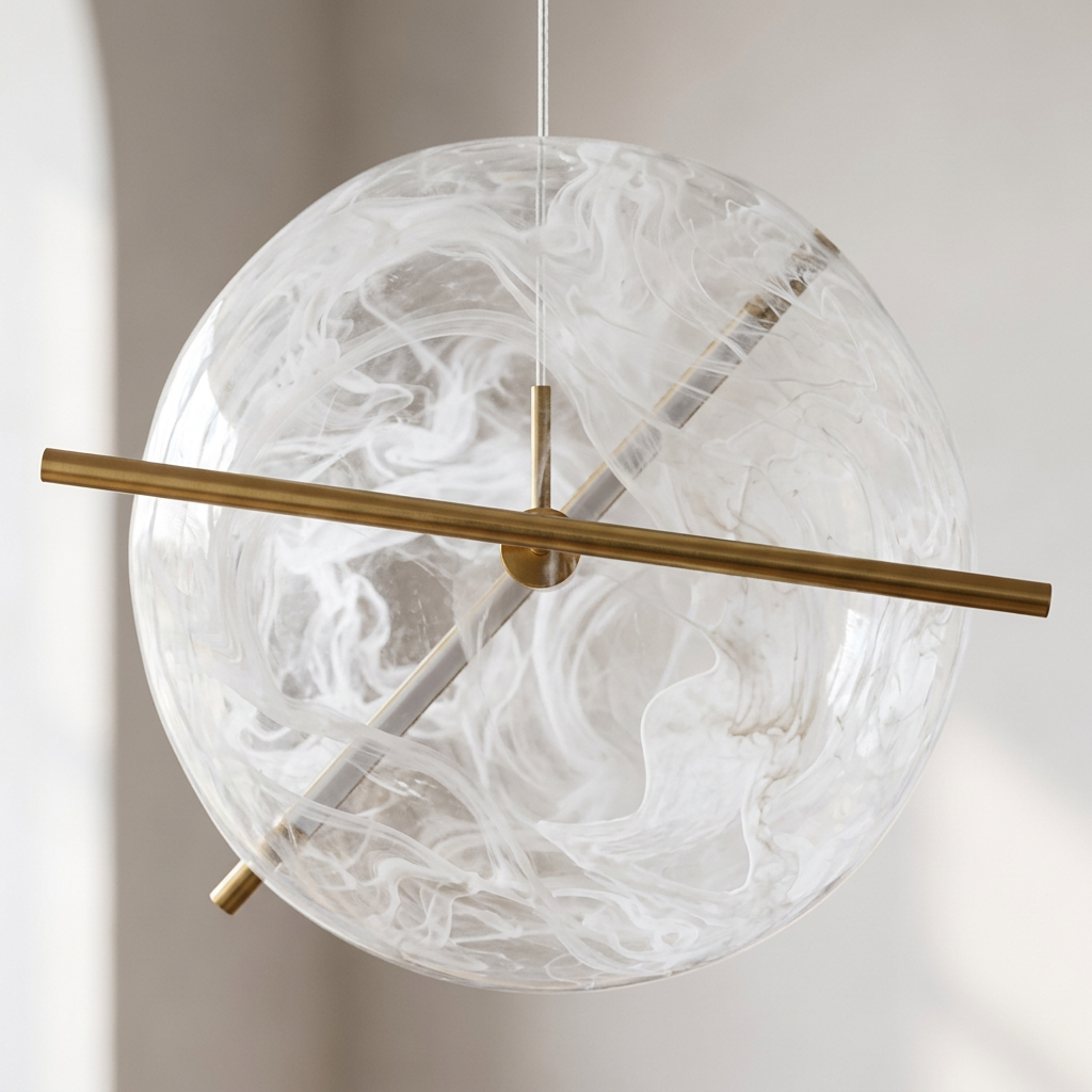 Suspension Boule Effet Albâtre & Laiton, LED Intégrée - Opal