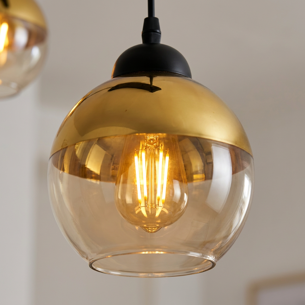 Suspension 3 Globes en Verre Transparent & Or Miroir - Orbe