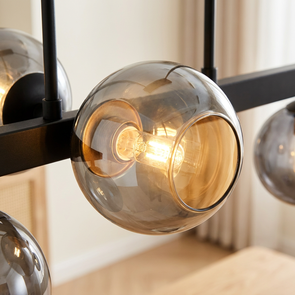 Suspension 4 Lampes Acier Verre Noir