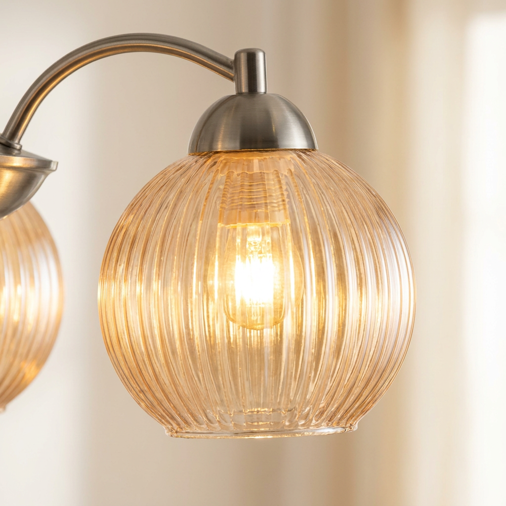 Suspension 3 Lampes Métal Verre Nickel Mat