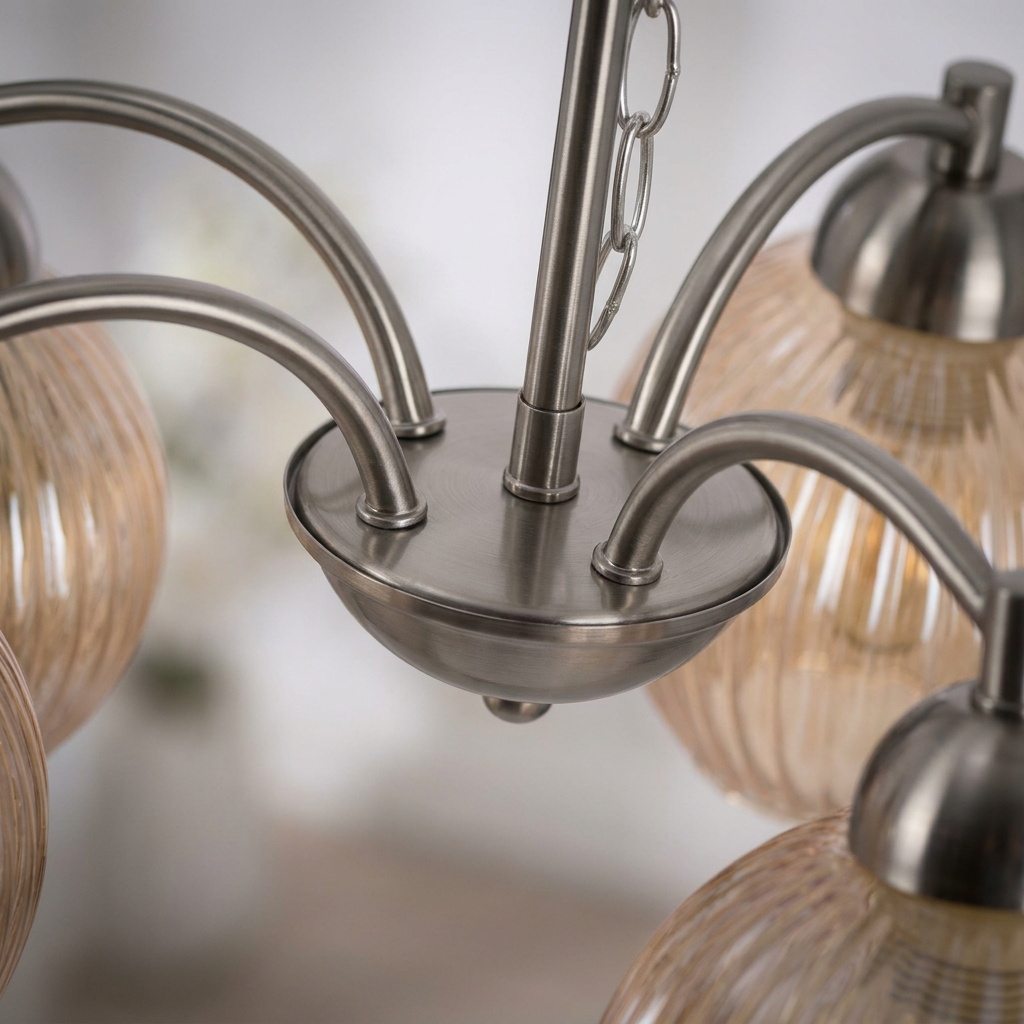 Suspension 3 Lampes Métal Verre Nickel Mat