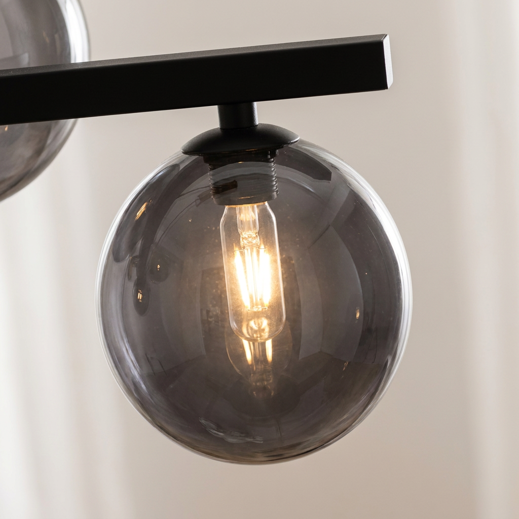 Suspension 4 Lampes Acier Verre Noir