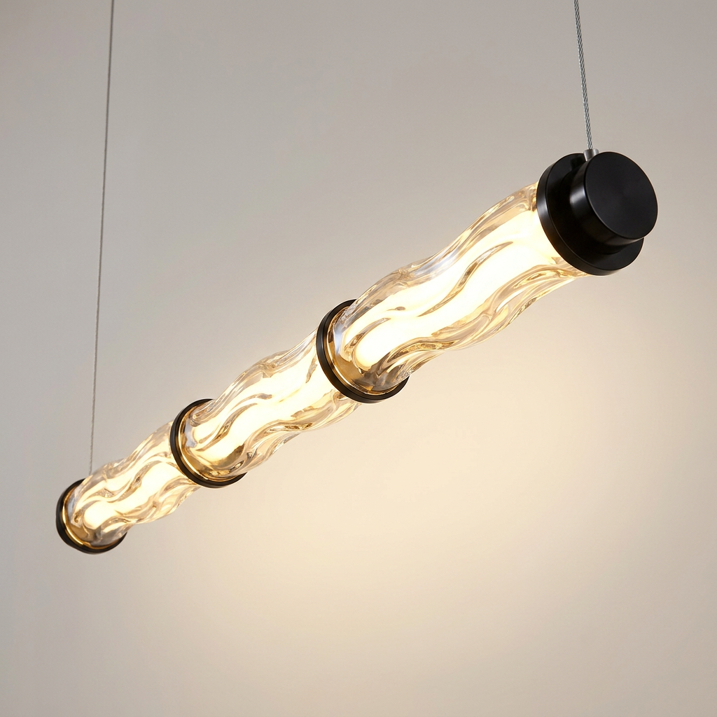 Suspension LED Barre en Verre Ondulé Champagne - Onda