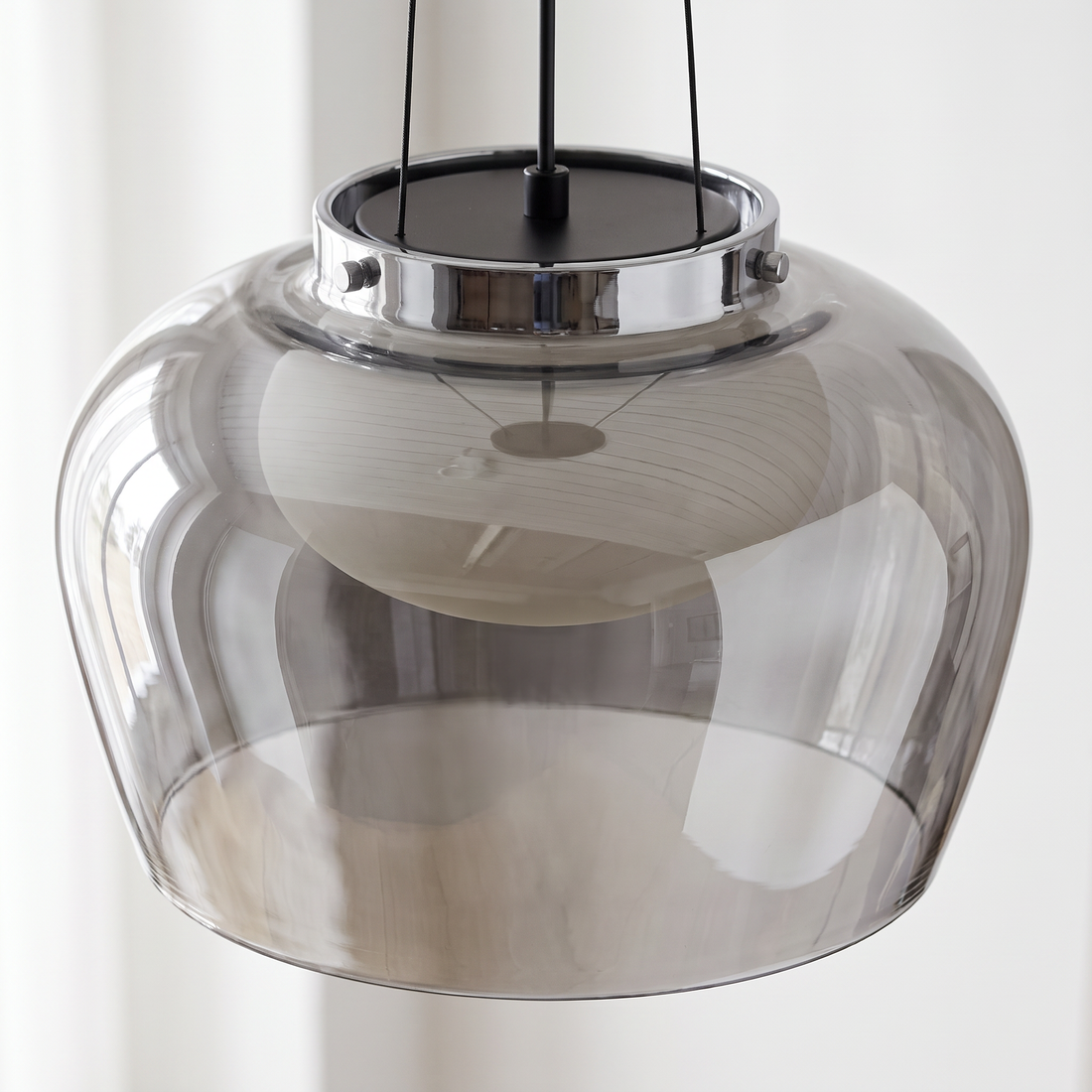 Suspension en Verre Fumé Noir & Chrome - Kron