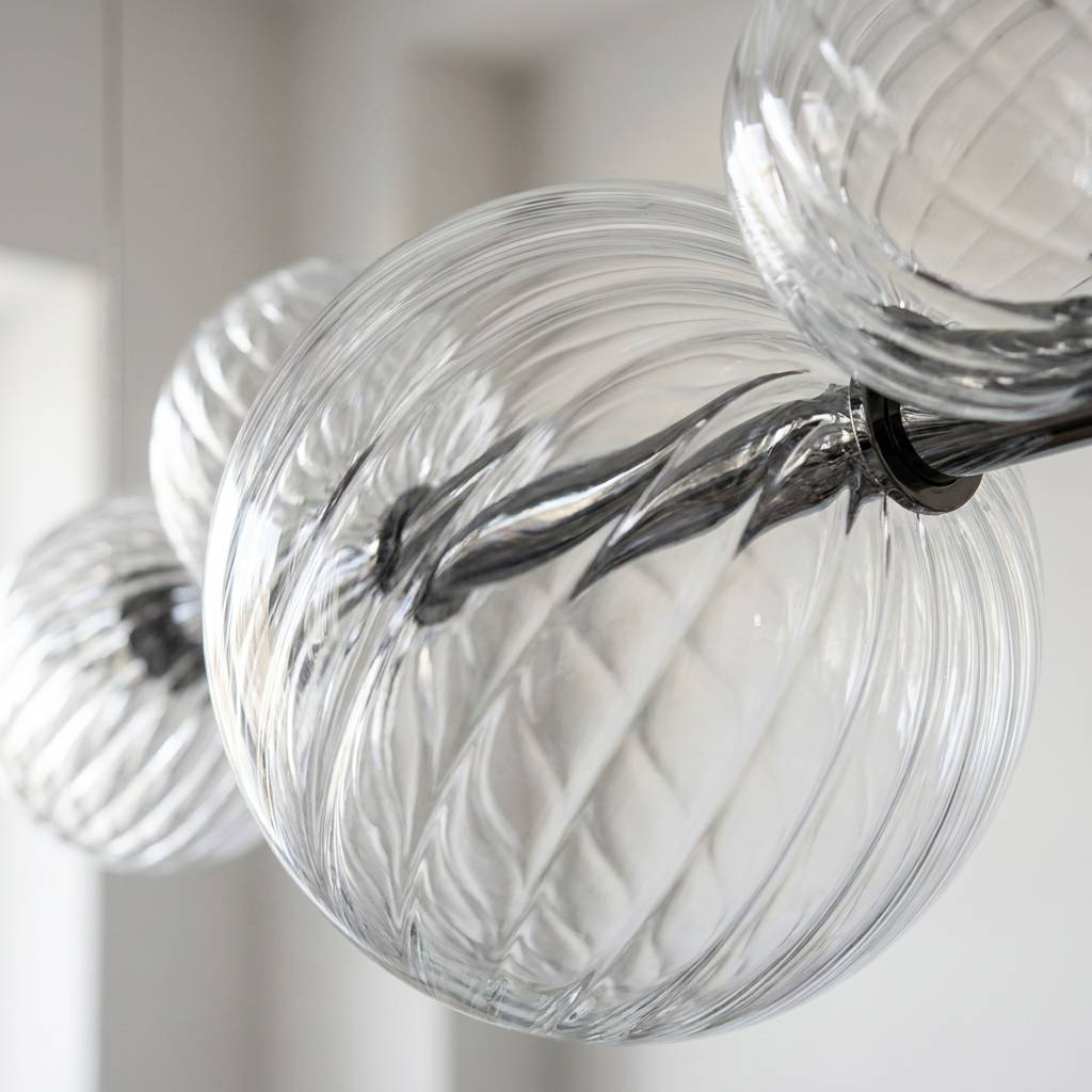Suspension Barre 4 Sphères en Verre Torsadé, LED Intégrée - Vega