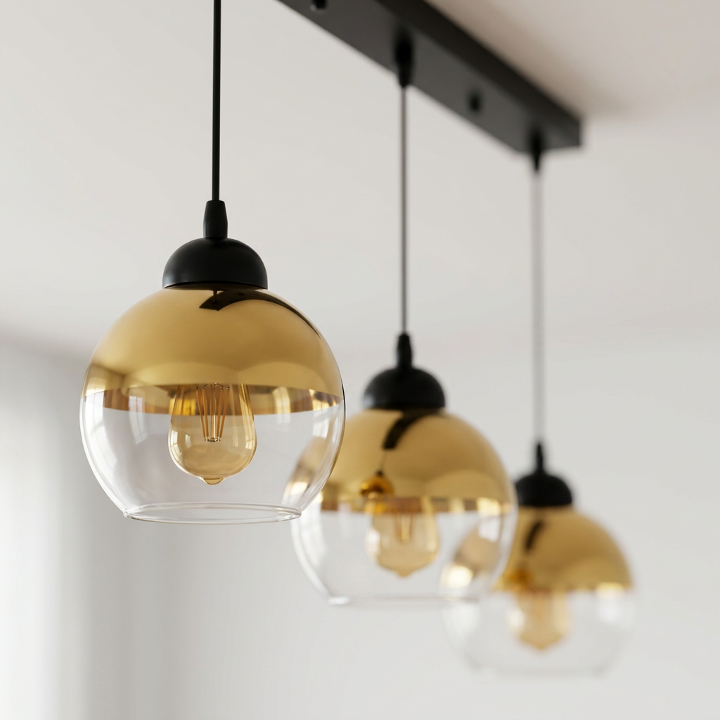 Suspension 3 Globes en Verre Transparent & Or Miroir - Orbe