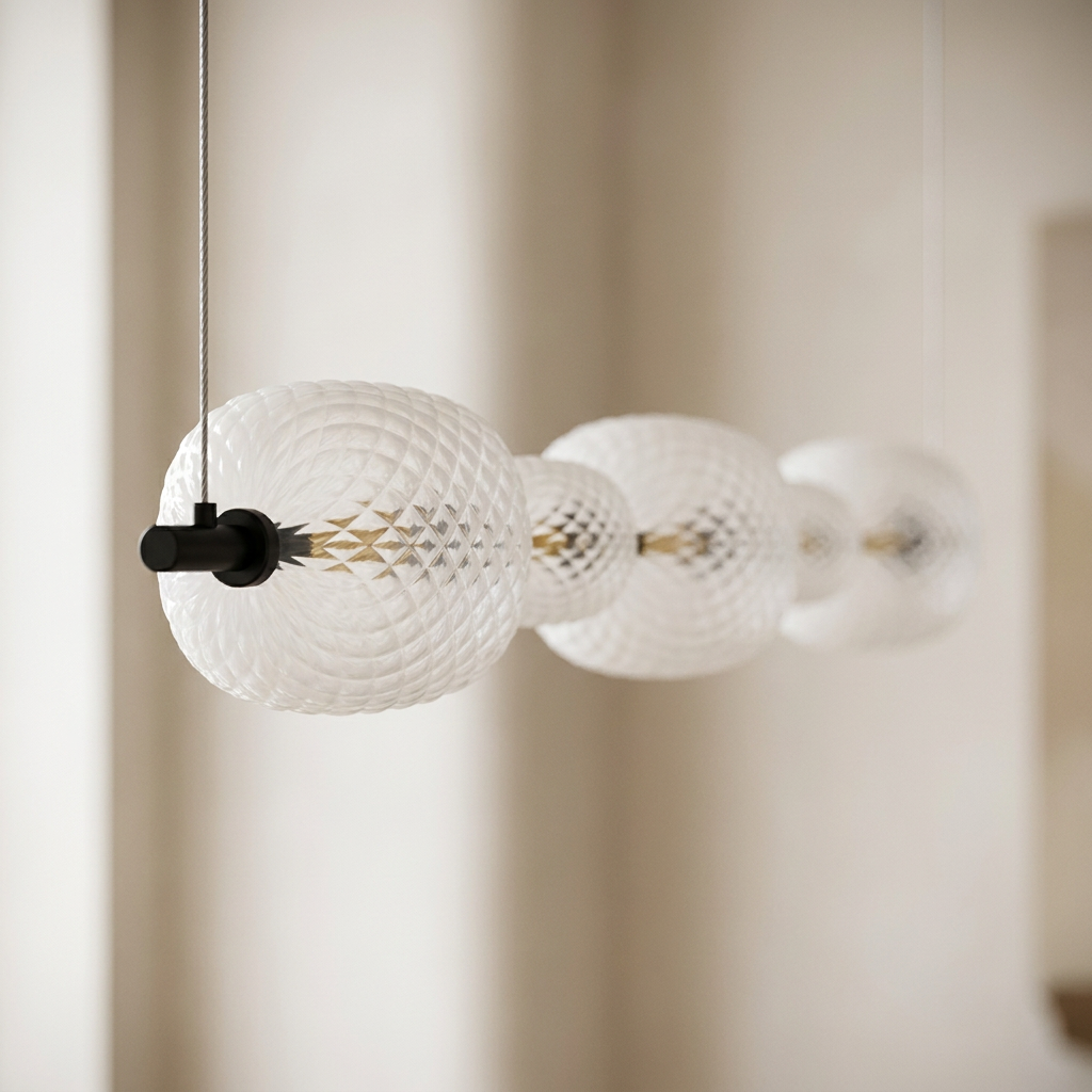 Suspension Linéaire 5 Globes en Verre Soufflé Texturé, LED Intégrée - Lume