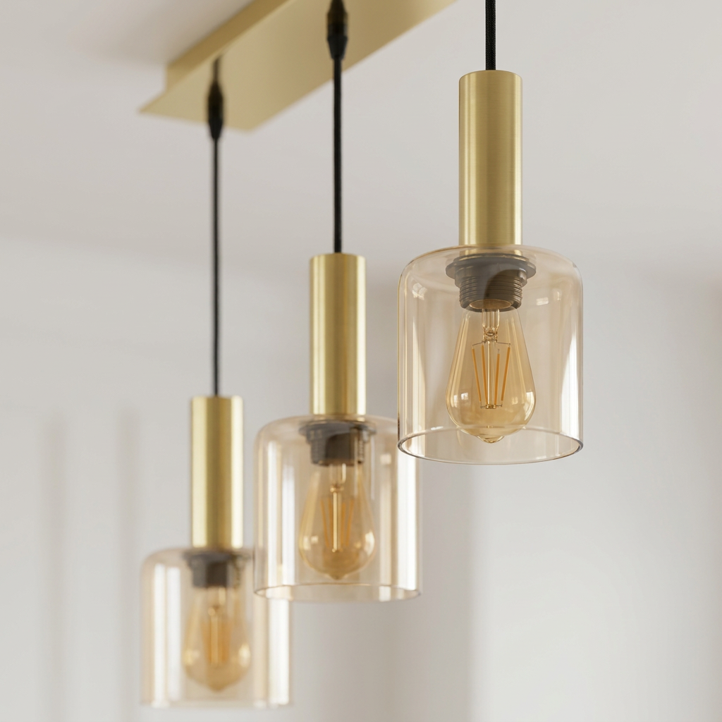 Suspension 3 Cylindres en Verre Ambré & Laiton - Ocra