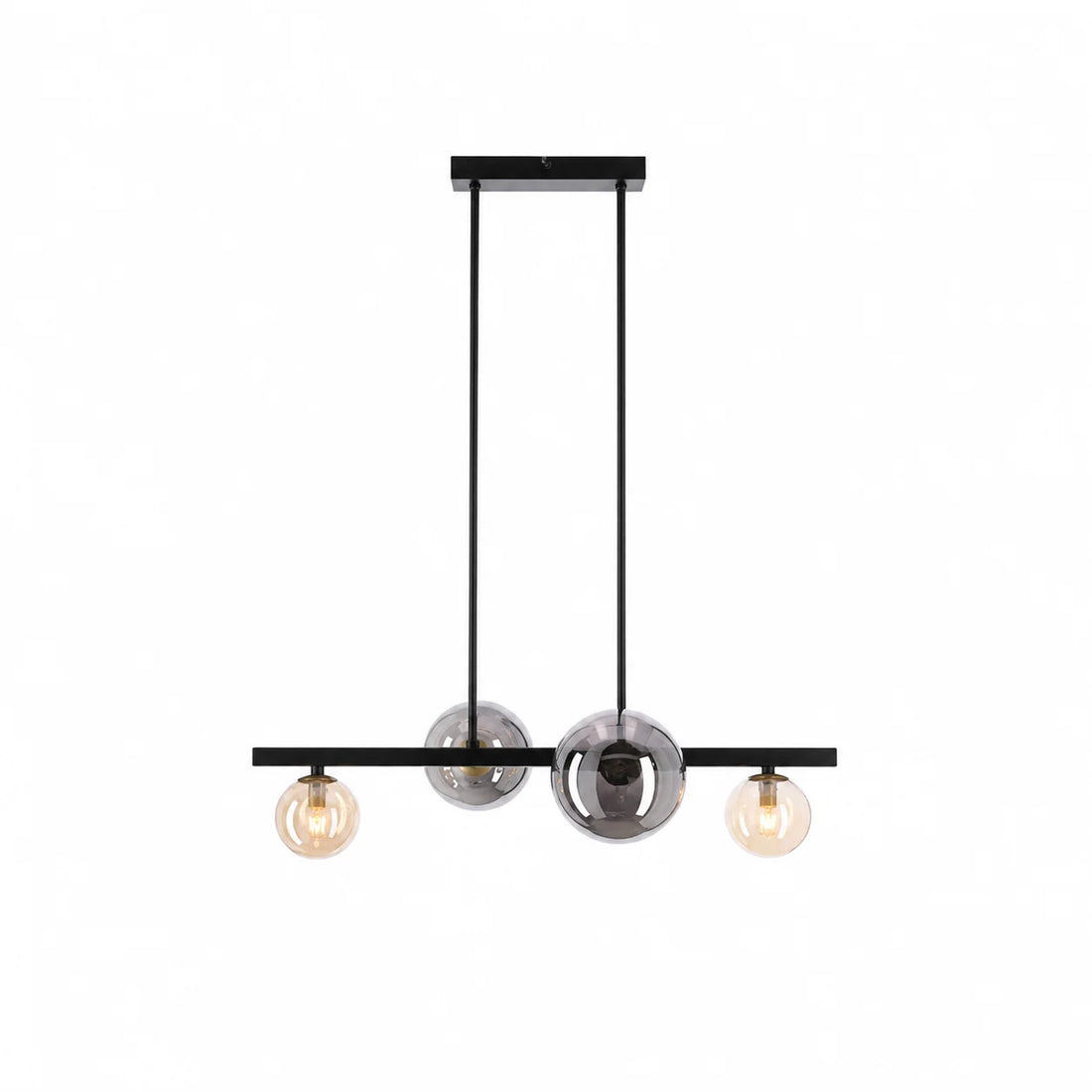 Suspension 4 Globes Verre Fumé Ambré Noir mat · Eclipse