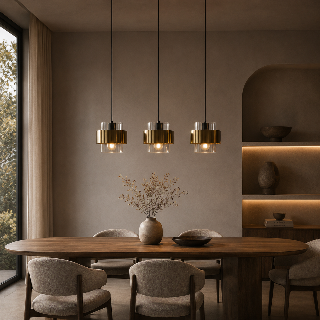 Suspension Barre 3 Lampes en Verre & Laiton - Halo